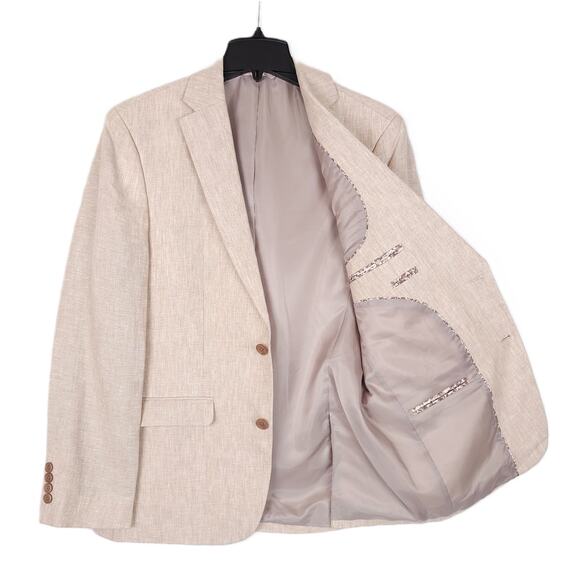 Bar III Men's Slim-Fit 100% Linen 2-Piece Suit Tan Solid 44L 36x34 NWT - Picture 3 of 13